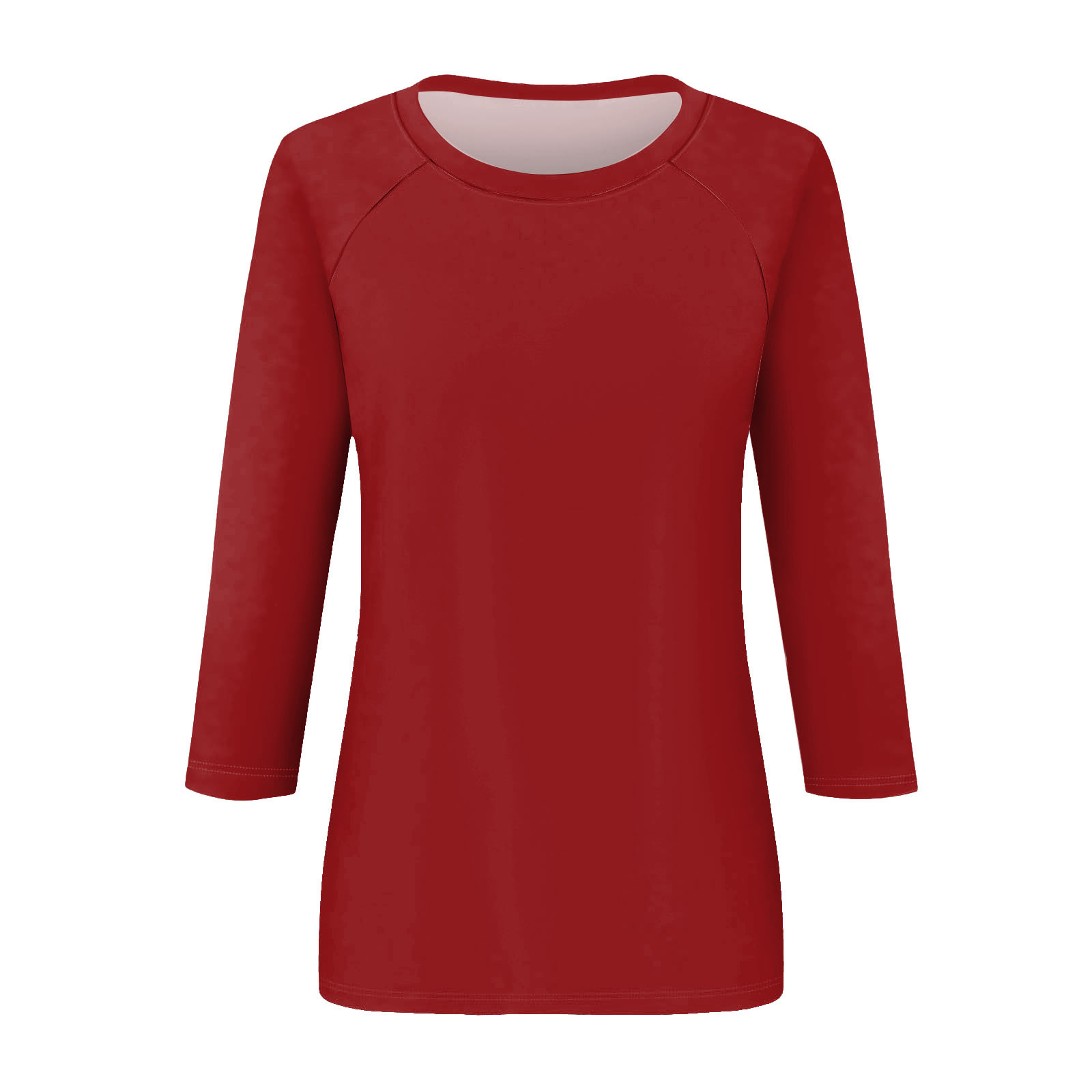 thumbnail image 5 of Camisa raglán informal de manga 3/4 para mujer, cuello redondo, poliéster, color liso, estilo informal y moderno, tallas S-XXL, 5 of 5